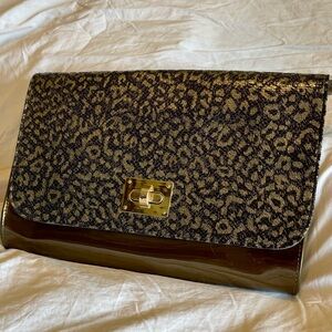 Bronze leopard print clutch bag